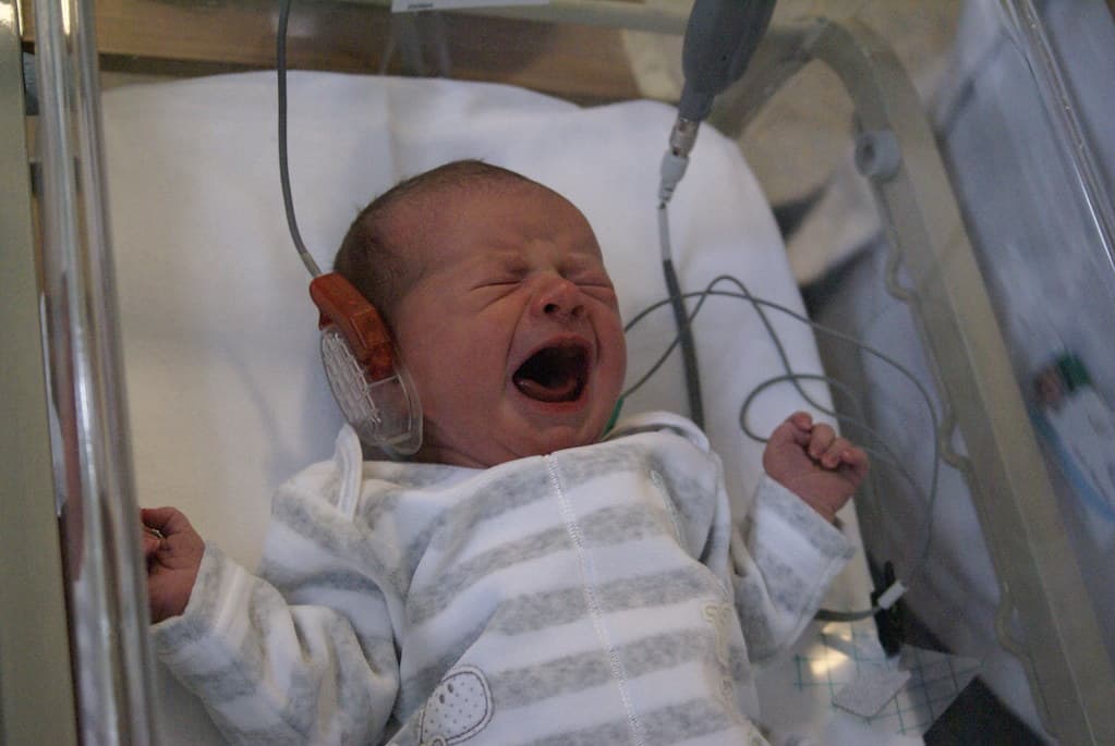Child having hearing test